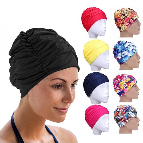 1pc Free Size Swimming Cap Elastic Nylon Turban Flowers Pri
