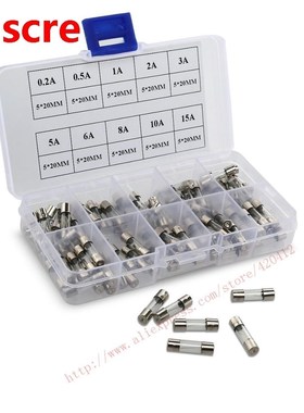 100pcs/set 10Values Fast Quick Blow Glass Tube Fuses Assortm
