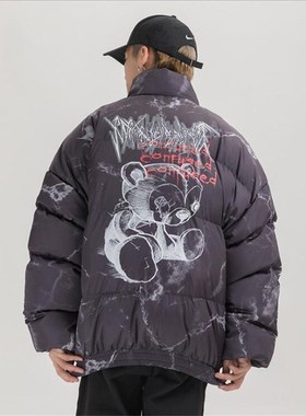 Hip Hop Jacket Parka Hurt Bear Print Men Winter Oversize Win