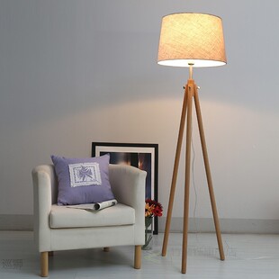 Modern Nordic Tripot Floor Lamps Wood Fabric Lampshade Tripo