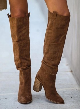 Women Flock Knee High Boots Winter Women's Pointed Toe Thigh