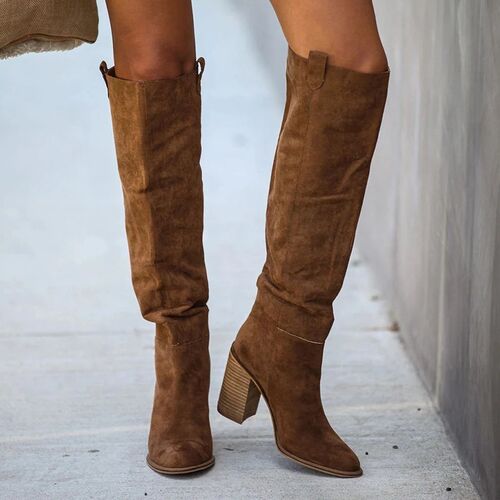 Women Flock Knee High Boots Winter Women's Pointed Toe Thigh
