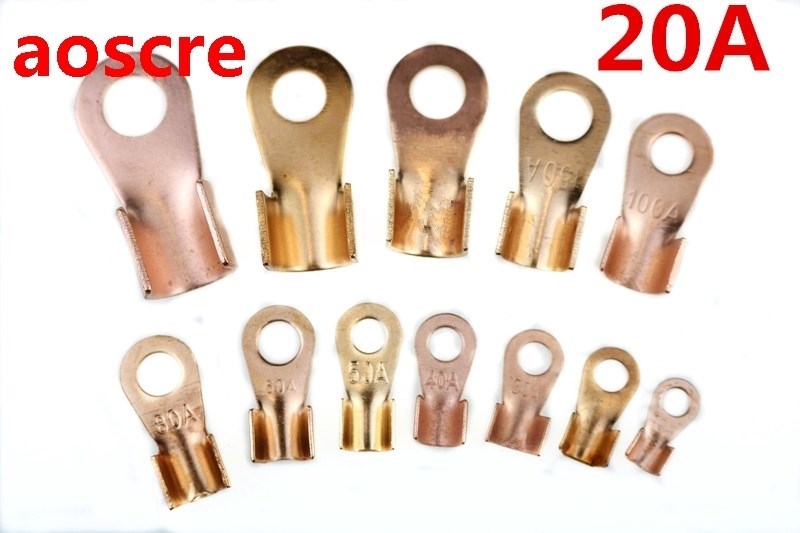 20A Cable Connector Lug 6.2mm Ring for M6 Stud Open Copper B