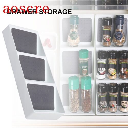 Kitchen Spice Rack Drawer Storage Non-skid 3 Grids Organizer