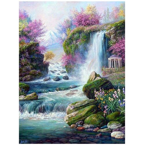Diamond Painting Kits, Waterfall Stream Flowers Mountain Ful