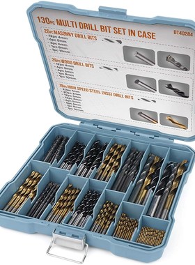 130pc Drill Bit Set itanium-Coated HSS Steel Bits Masonary D