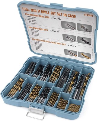 130pc Drill Bit Set itanium-Coated HSS Steel Bits Masonary D