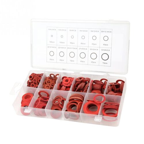 600pcs 12 Sizes Red Steel Paper Fiber Flat Washers Kit Insul