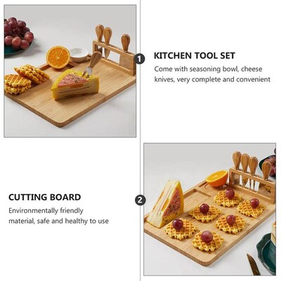 1 Set Bamboo Cheese Board Cutting Board with Stainless Steel