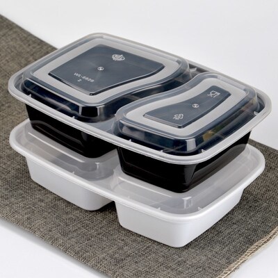 10Pcs/Set 2 Compartment Meal Prep Plastic Food Container Lun