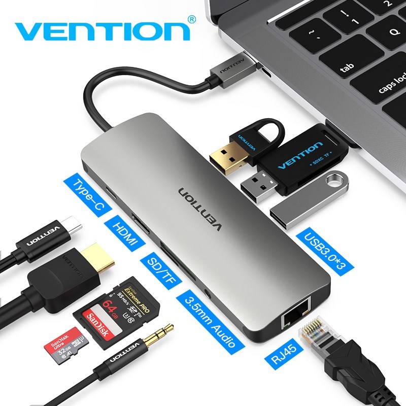 Thunderbolt 3 Dock USB Hub Type C to HDMI USB3.0 RJ45 Adapte