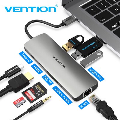 Thunderbolt 3 Dock USB Hub Type C to HDMI USB3.0 RJ45 Adapte