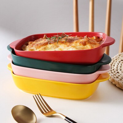 Ceramic Rectangular Binaural Cheese Risotto Plate  tray Pudd