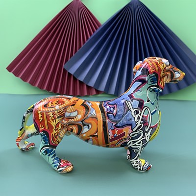 Modern Creative Painted Colorful Dachshund Dog Decoration Ho