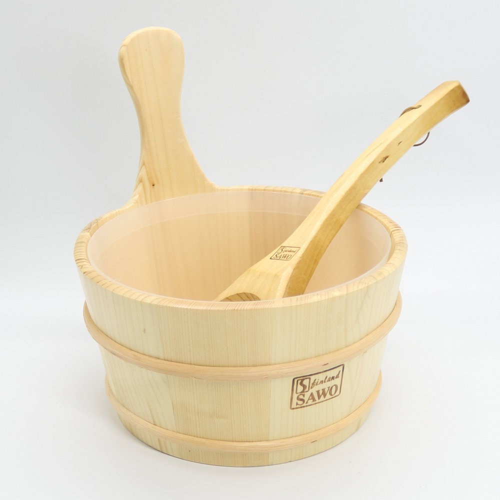 4L Sauna Wooden Bucket Pail Ladle With linner combined Set S