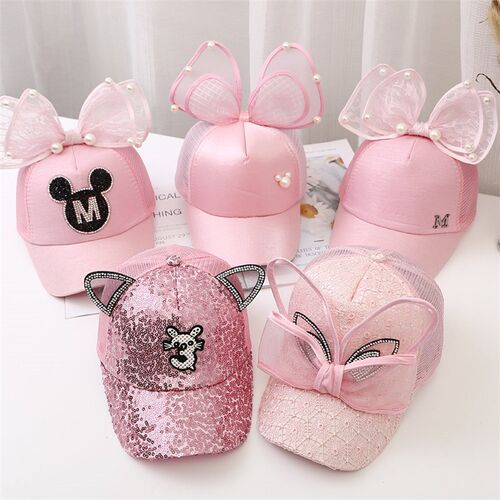 Children Big Bow cartoon Baseball Cap Girls Pearl Snapback S