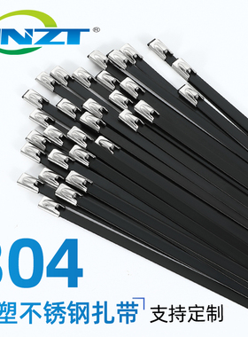 喷塑304不锈钢扎带4.8/8MM船用扎带金属防锈收紧束线绑带黑色