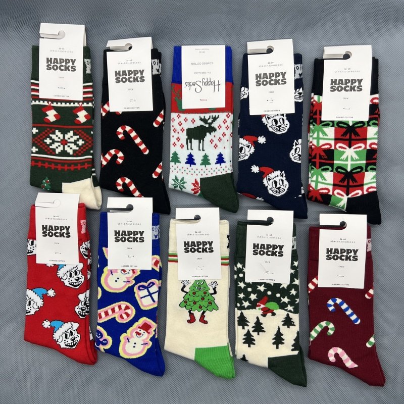happysocks圣诞姜饼人彩色中筒袜