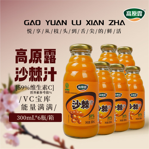 【聚】内蒙古高原露沙棘汁300ml*6瓶酸甜可口含维生素C果汁饮料
