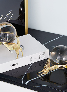 北欧轻奢透明水晶球铜摆件高级感家居客厅办公室玄关工艺品 厂