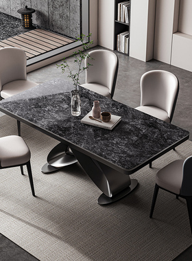 意式轻奢依诺岩板餐桌家用长方形石墨烯加热暖菜带电磁炉佛山家具