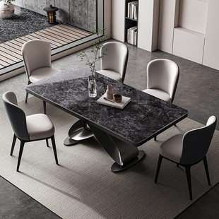 意式 轻奢依诺岩板餐桌家用长方形石墨烯加热暖菜带电磁炉佛山家具