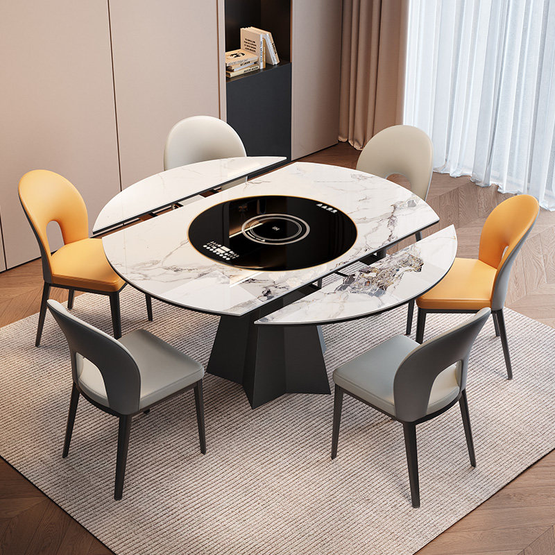 蒂梵拉五角星餐桌可变圆桌内嵌暖菜转盘伸缩意式轻奢岩板带电磁炉,住宅家具,岩板餐桌,淘宝优惠券,粉丝福利购,淘宝优惠卷