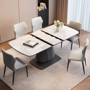 蒂梵拉棱钻意式 轻奢岩板餐桌带电磁炉可伸缩现代长方形佛山家具