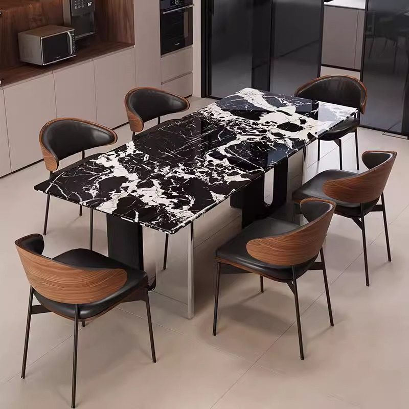 高档宝格丽黑天然奢石餐桌轻奢高级感家用意式长方形大理石餐台