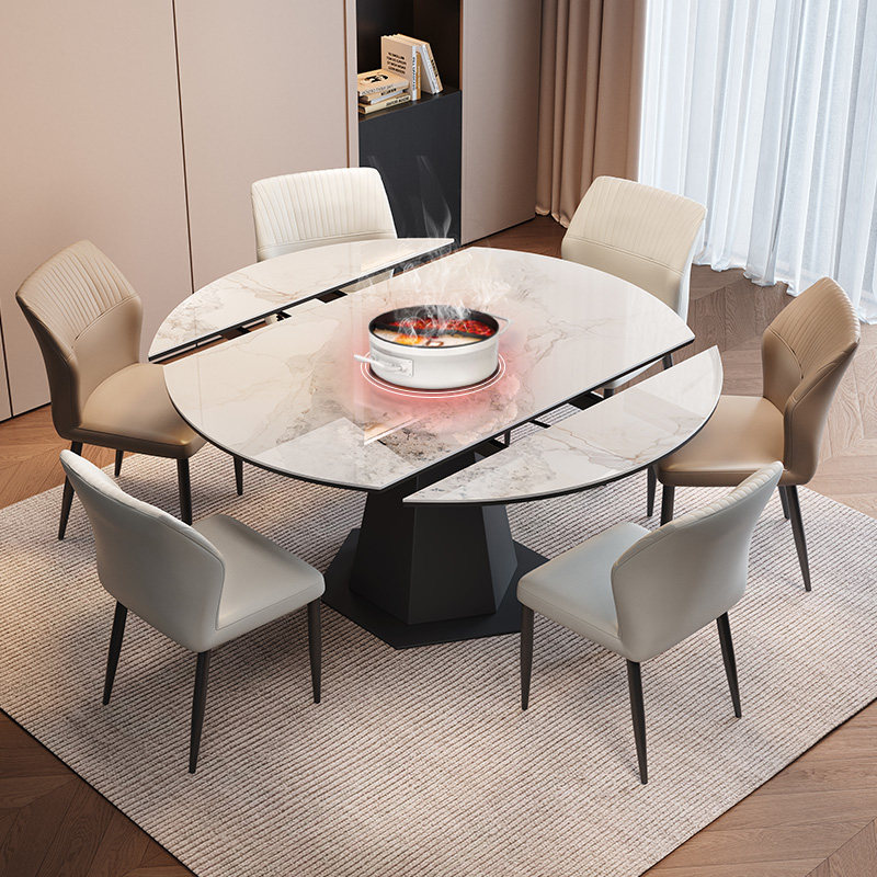 蒂梵拉六边桶意式极简岩板餐桌带电磁炉可伸缩圆形方圆两用佛山,住宅家具,岩板餐桌,淘宝优惠券,粉丝福利购,淘宝优惠卷