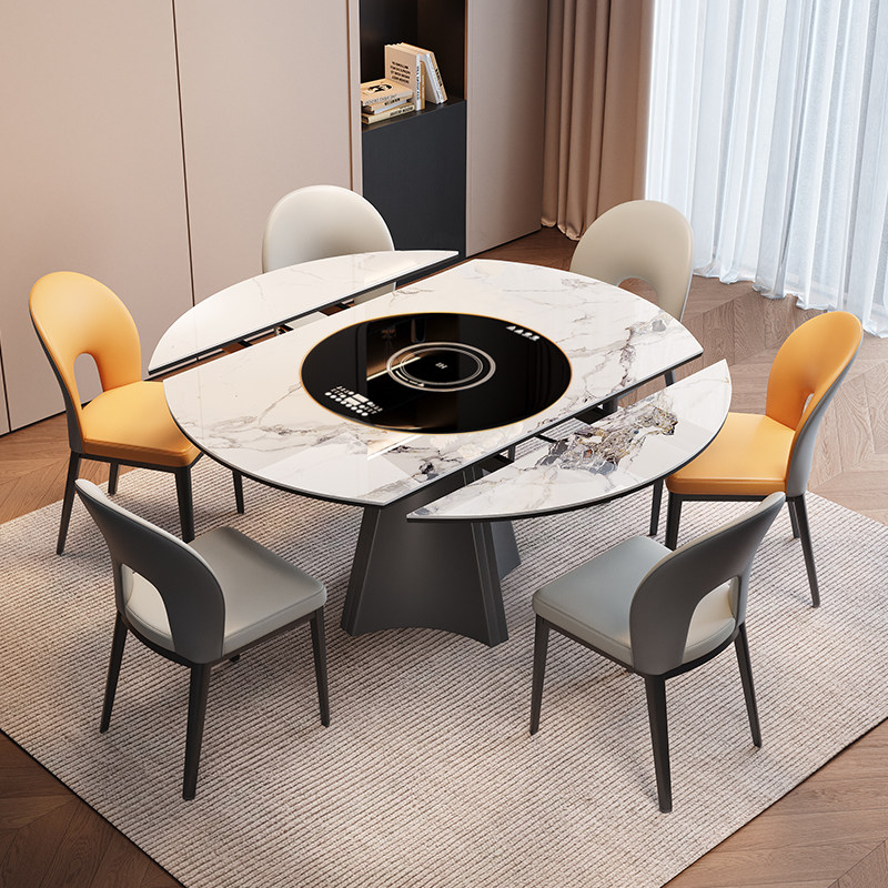 蒂梵拉大四角意式可伸缩餐桌带电磁炉内嵌暖菜转盘高级感岩板餐台,住宅家具,岩板餐桌,淘宝优惠券,粉丝福利购,淘宝优惠卷