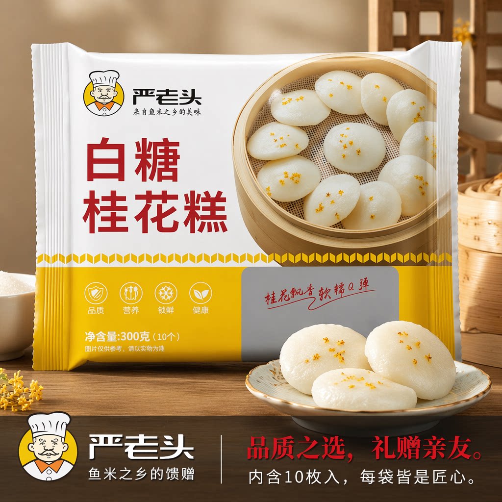 严老头白糖桂花糕300g传统手工速冻糕点心桂花糕糯米糕早餐半成品