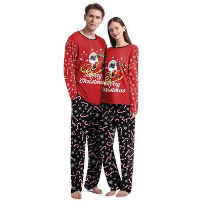 Christmas couples pajamas long-sleeved round neck pajamas
