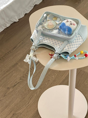 Qianyi волны боли ｜ Оригинальная голубая клетчатая мешка для боли на плече двойной закус