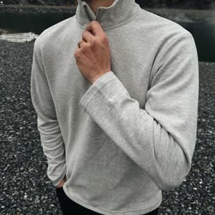 GTAL美式半拉链立领长袖打底保暖卫衣纯色刺绣秋冬户外简约T恤