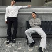 男士 GTAL美式 华夫格亨利领长袖 纯色重磅宽松休闲高级感针织卫衣