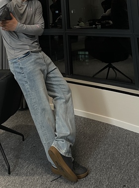 GTAL美式蓝色牛仔裤15高盎司直筒vintage休闲裤水洗做旧经典长裤