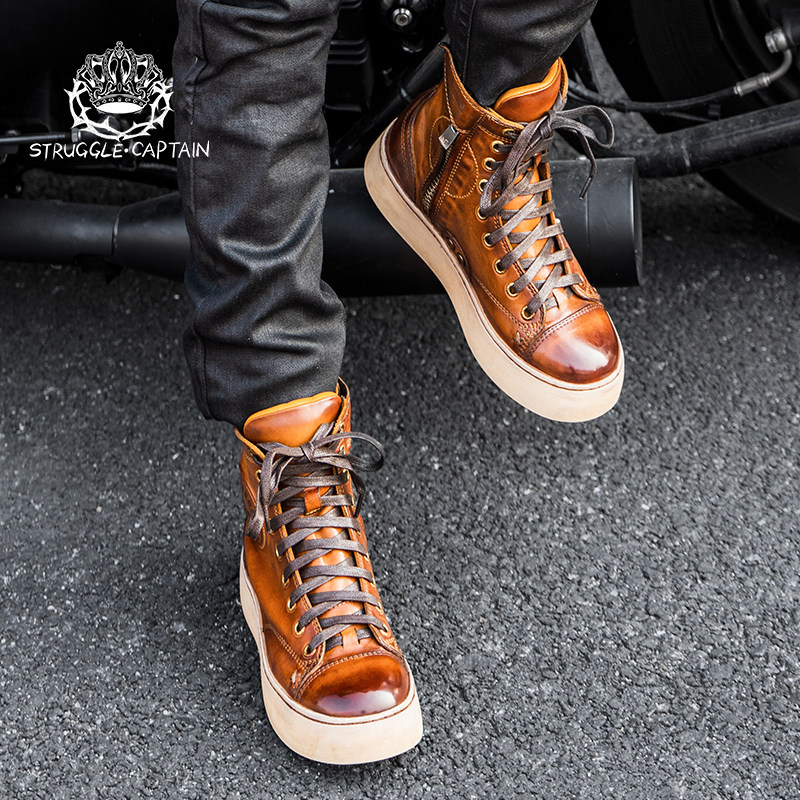 uglybros丑兄弟复古摩托车骑行鞋工装靴哈雷机车真皮靴子板鞋男女