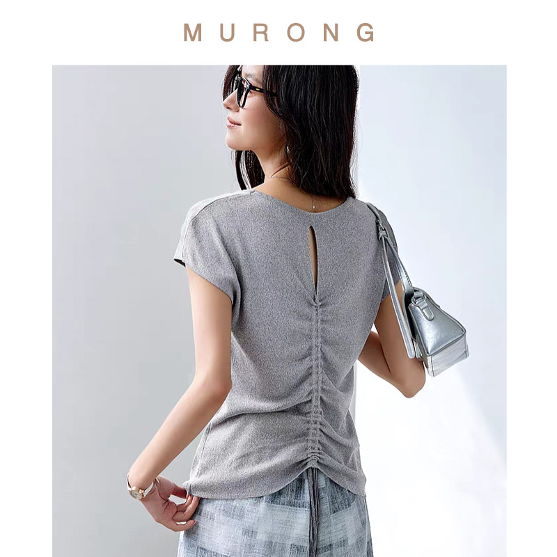 设计感抽绳凉感冰麻飞袖T恤时尚通勤前后两穿短袖上衣显瘦镂空女,女装/女士精品,T恤,淘宝优惠券,粉丝福利购,淘宝优惠卷