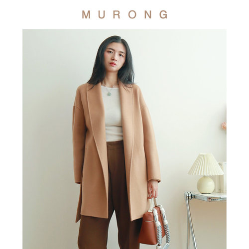 小羊绒短浴袍大大衣青果领双面呢