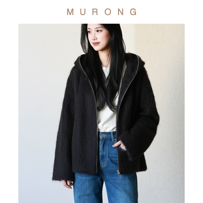 气质慵懒羊绒羊毛拉毛大衣外套女