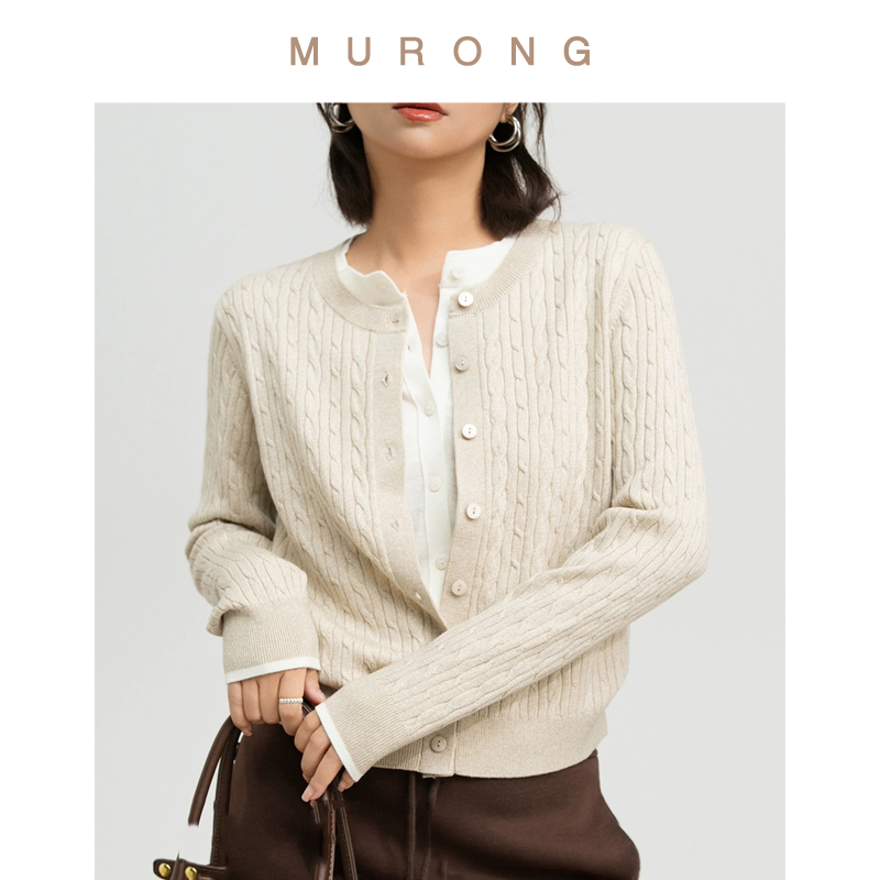 法式通勤羊毛撞色假两件针织开衫