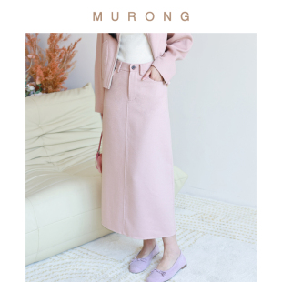 简约百搭轻盈蚕丝羊毛直筒半身裙气质通勤双面呢子长裙纯色中长款