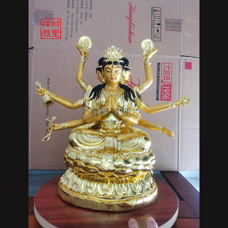 黄铜贴金斗姆元君神像摆件40厘米