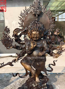 祥狮雕塑彩绘纯铜秽迹金刚佛像