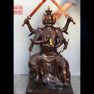 火星爷神像三头六臂火神祝融吕岳大号雕塑摆件火德真君佛像80厘米