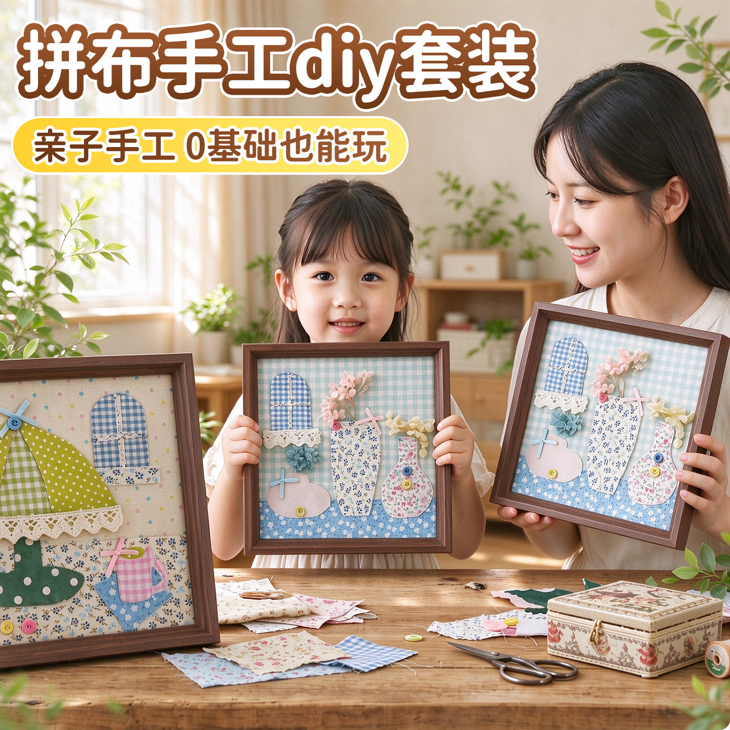 相框拼布画手工diy材料包台灯