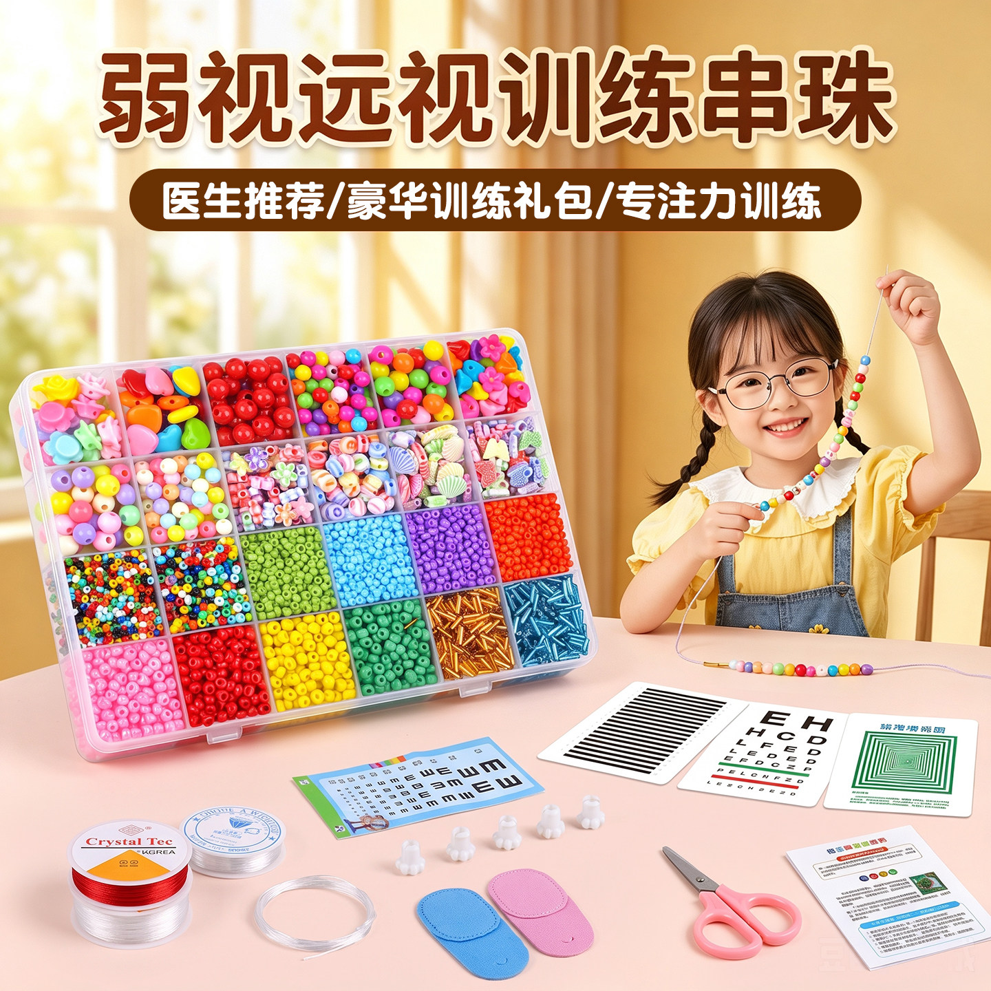 弱视训练串珠子儿童远视散光精细训练穿珠子神器矫正工具益智玩具