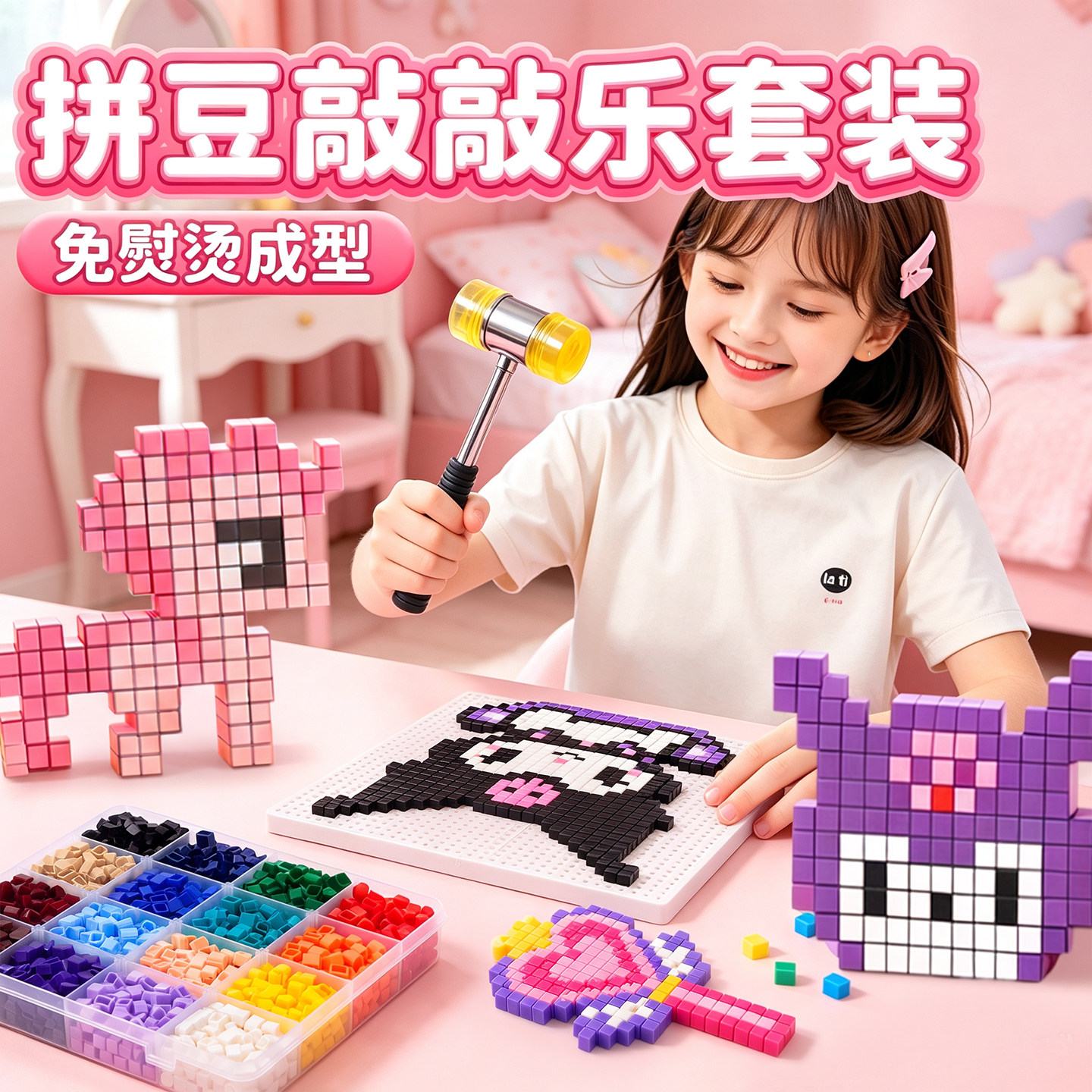 趣味敲豆豆套装方块敲敲乐玩具