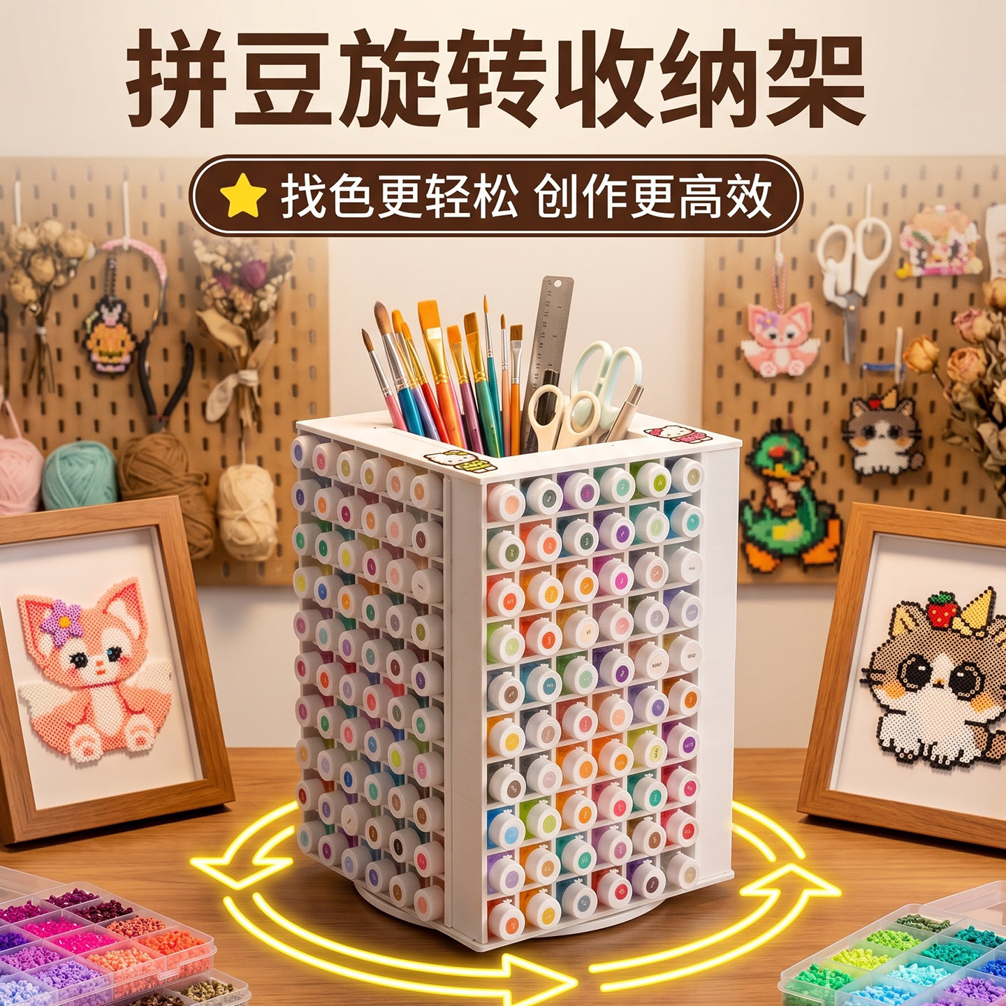 拼豆专用旋转收纳架多格分层